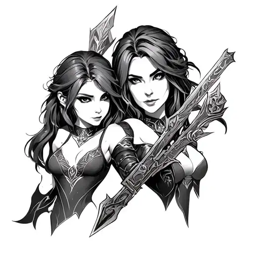 draw a tattoo of vi caitlin and jinx from arcane tattoo design idea