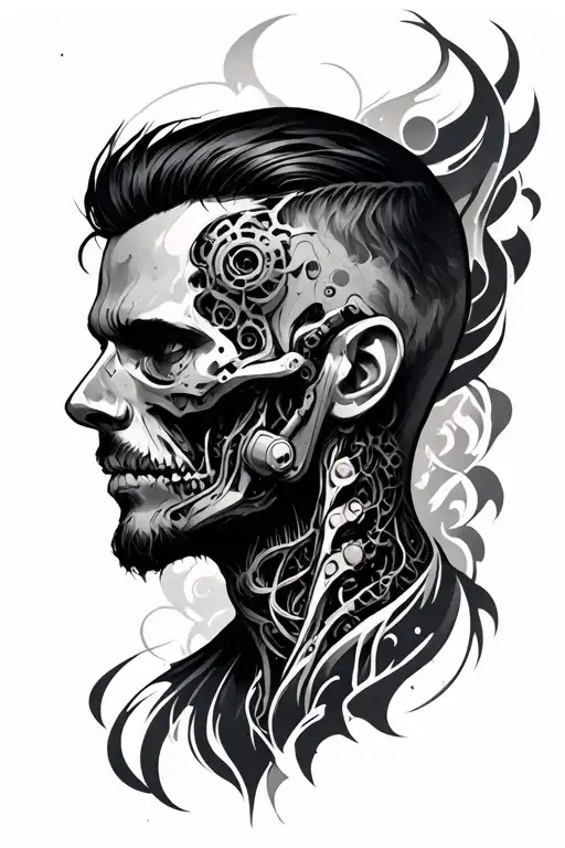 Male bio mechanical tattoo design idea