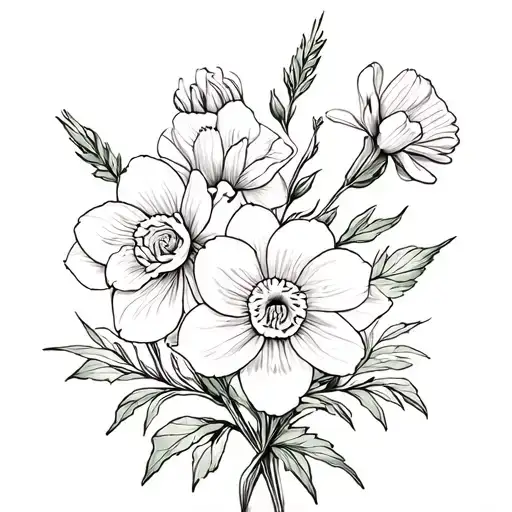 carnations and narcisuss flowers tattoo design idea