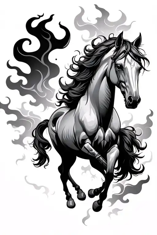 japanese style maverick horse with flames and clouds tattoo design idea