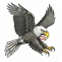 Bald eagle with american flag in the background black tattoo design idea