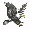 Bald eagle with american flag in the background black tattoo design idea