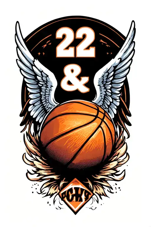 Basketball with 22 inside of basketball and Angel wings  tattoo design idea