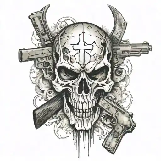 buck, guns, punisher skull tattoo design idea