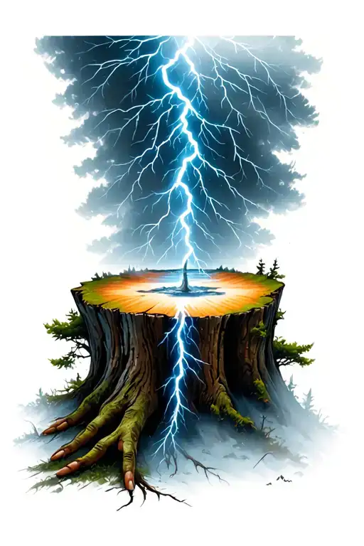 lightning strike coming down from my pointer finger connecting to a tree stump on my wrist  tattoo design idea