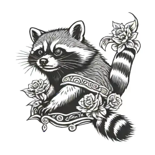 raccoon offering mandarin tattoo design idea