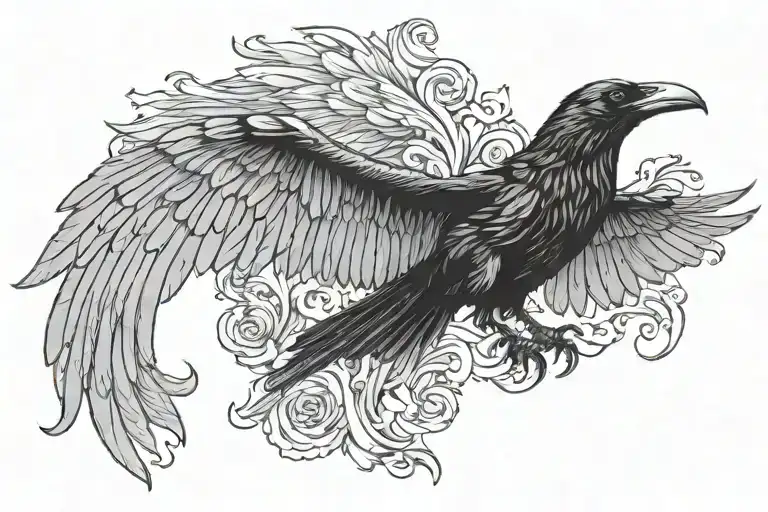 raven with outstretched wings carrying a sythe tattoo design idea