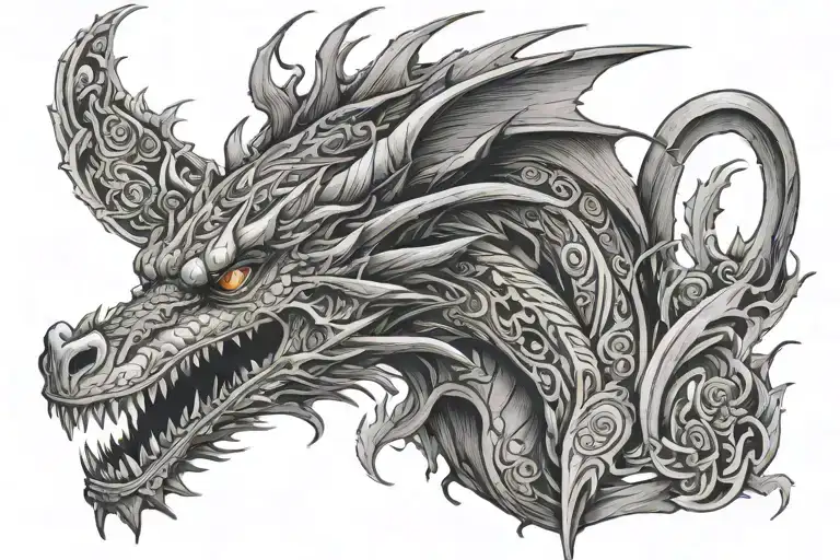 dragon with wolf howling tattoo design idea