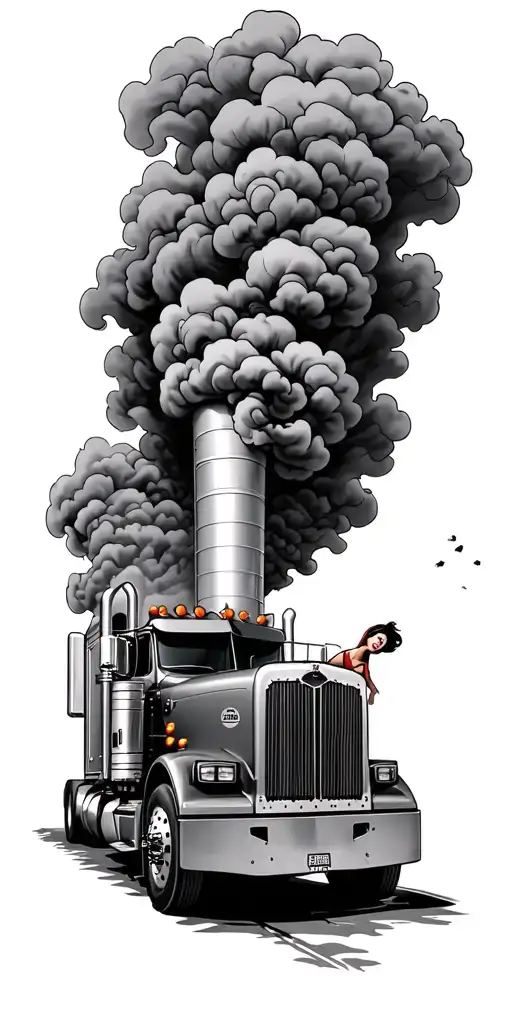 peterbilt with a girl coming out of smoke stacks tattoo design idea