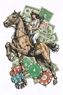 casino chips, cash, sports gambling, casino girl, horse racing tattoo design idea