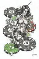 casino chips, cash, sports gambling, casino girl, horse racing tattoo design idea