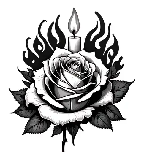rose as a flame on a candle tattoo design idea