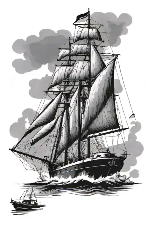 sailing yacht with high mast tattoo design idea