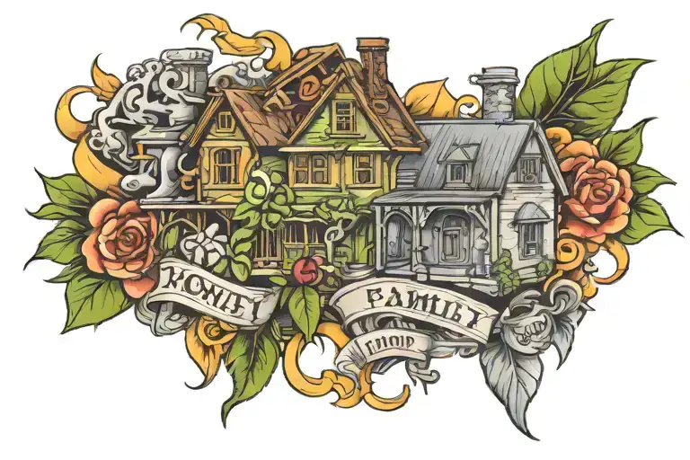 money, family, wealth, trap house tattoo design idea