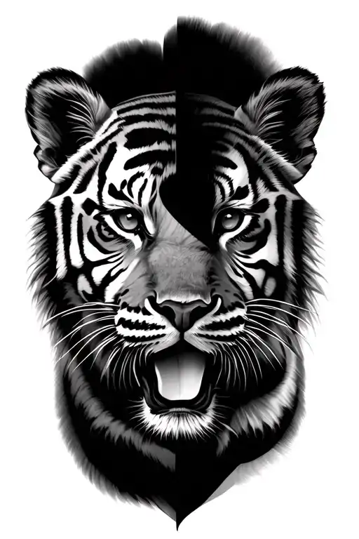 3 tiger cub faces merged together representing the client's love tattoo design idea