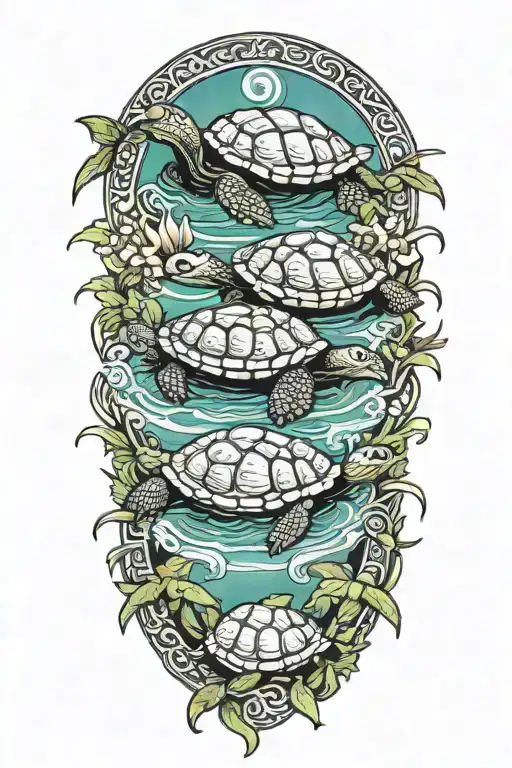 mother nature, hawaii, turtles swimming tattoo design idea