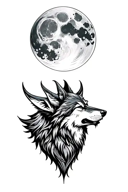 viking wolf howling at the moon tattoo design idea