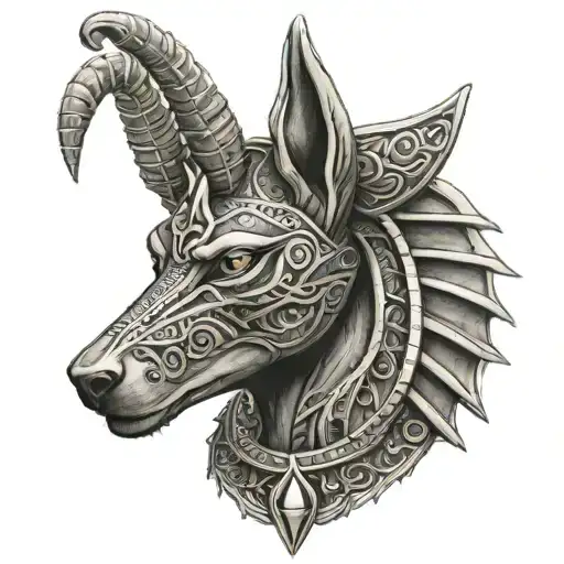 anubis with ra eye ankh tattoo design idea