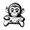 A cute monkey playing game controller tattoo design idea