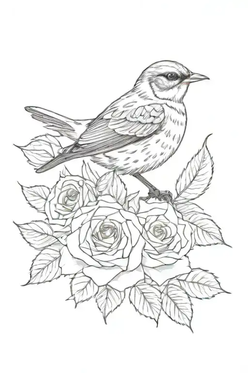 a horned lark, perched on a rose branch tattoo design idea