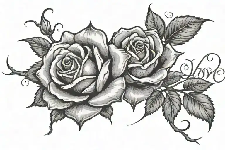 rose with squiggly stem with live love laugh on the stem  tattoo design idea