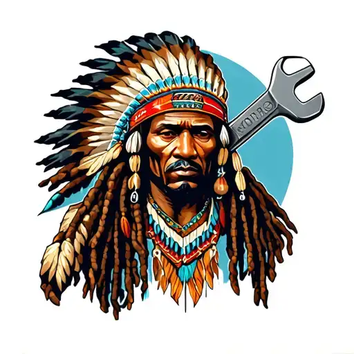 gangsta dread locks Native American holding wrench tattoo design idea