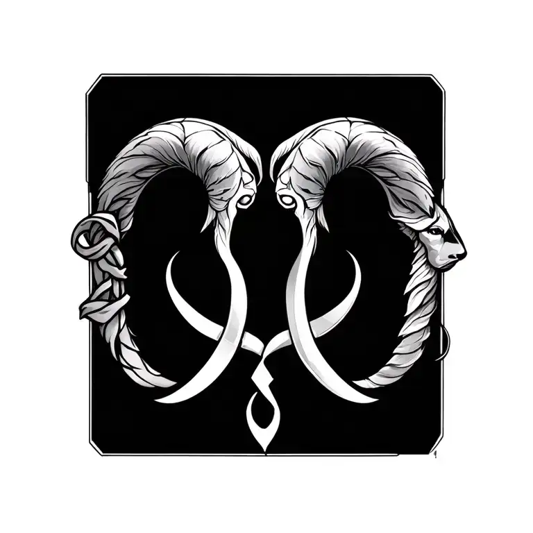 Combined gemini, aries, cancer zodiac symbols intertwined tattoo design idea