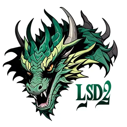 Tiamat's green dragon head with the letters "LSD20" tattoo design idea