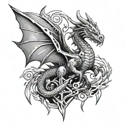 dragon wings and arrows tattoo design idea
