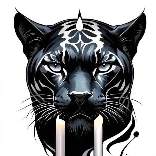 Black panther and candle tattoo design idea