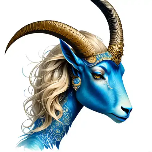 CAPRICORN FEMALE, ZODIAC, BLUE, SEA GOAT, BLONDE WOMAN, FEMININE tattoo design idea