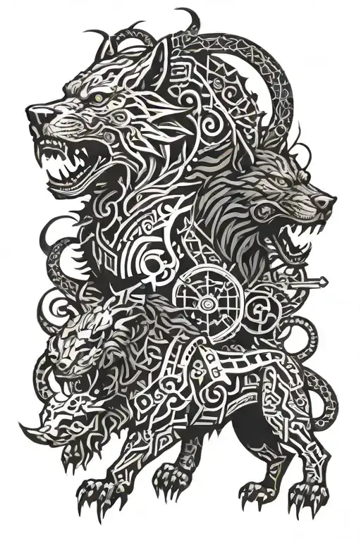 Cerberus and hades mythology symbols tattoo design idea