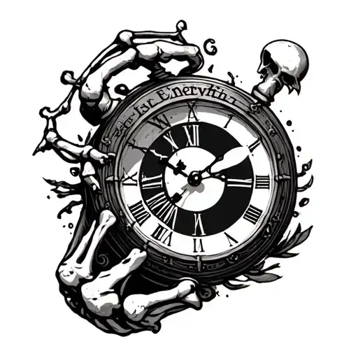 skeleton finger coming up into a clock surround by time is everything  tattoo design idea