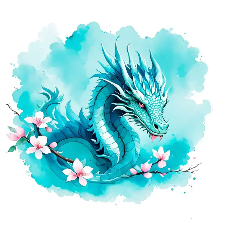 dragon with cherry blossoms tattoo design idea