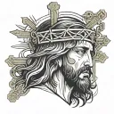 face of jesus with crosses underneath tattoo design idea
