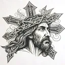 face of jesus with crosses underneath tattoo design idea