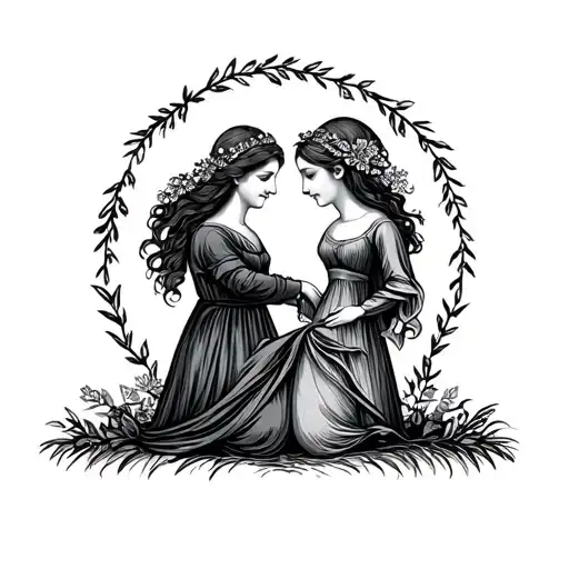 father daughter bond forever in Polish folklore simple an outline a symbol  tattoo design idea