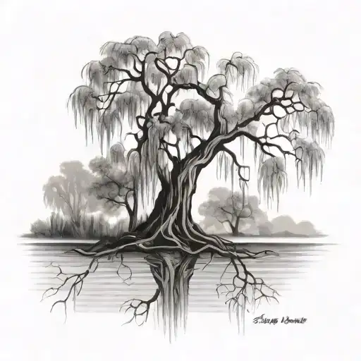 weeping willow tree tattoo design idea