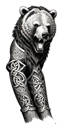 armor arm sleeve with celtic knots and roaring bear head tattoo design idea