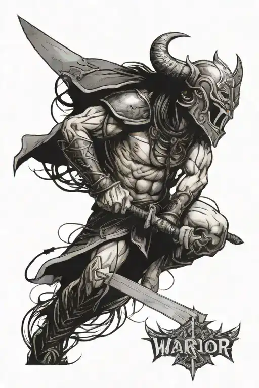 warrior with sword hatchet ivory lightning tattoo design idea