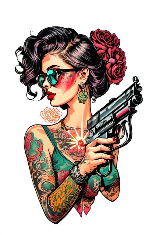 cool girl with ray gun tattoo design idea
