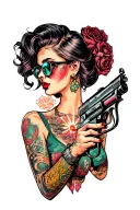cool girl with ray gun tattoo design idea