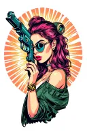 cool girl with ray gun tattoo design idea