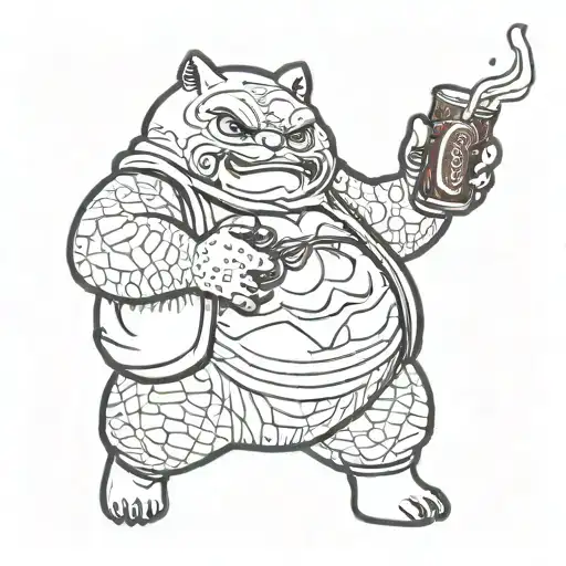 snorlax and majin buu fusion drinking a Coca Cola  tattoo design idea