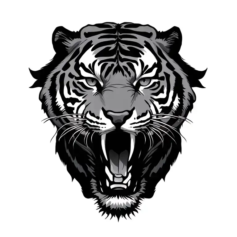 twin sak yank tigers with bold neo old school rose black grey high contrast  tattoo design idea