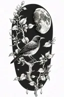 realistic moon and blackbird  tattoo design idea