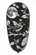 realistic moon and blackbird  tattoo design idea