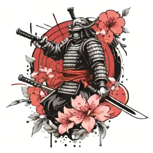 Samurai katana Japanese cherry blossom tattoo design idea