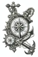 Poseidon, anchor windlass , compass , ship , chart tattoo design idea