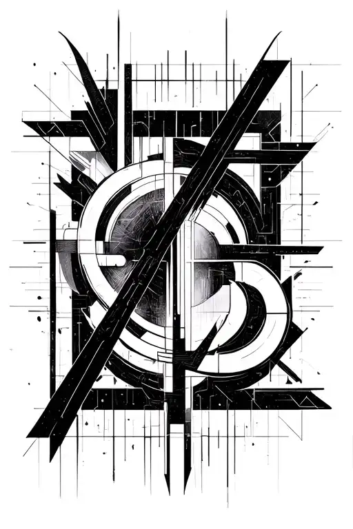 cyber sigilism, abstract blackwork, geometric glyphs, futuristic raw bold strokes blackwork tattoo design idea